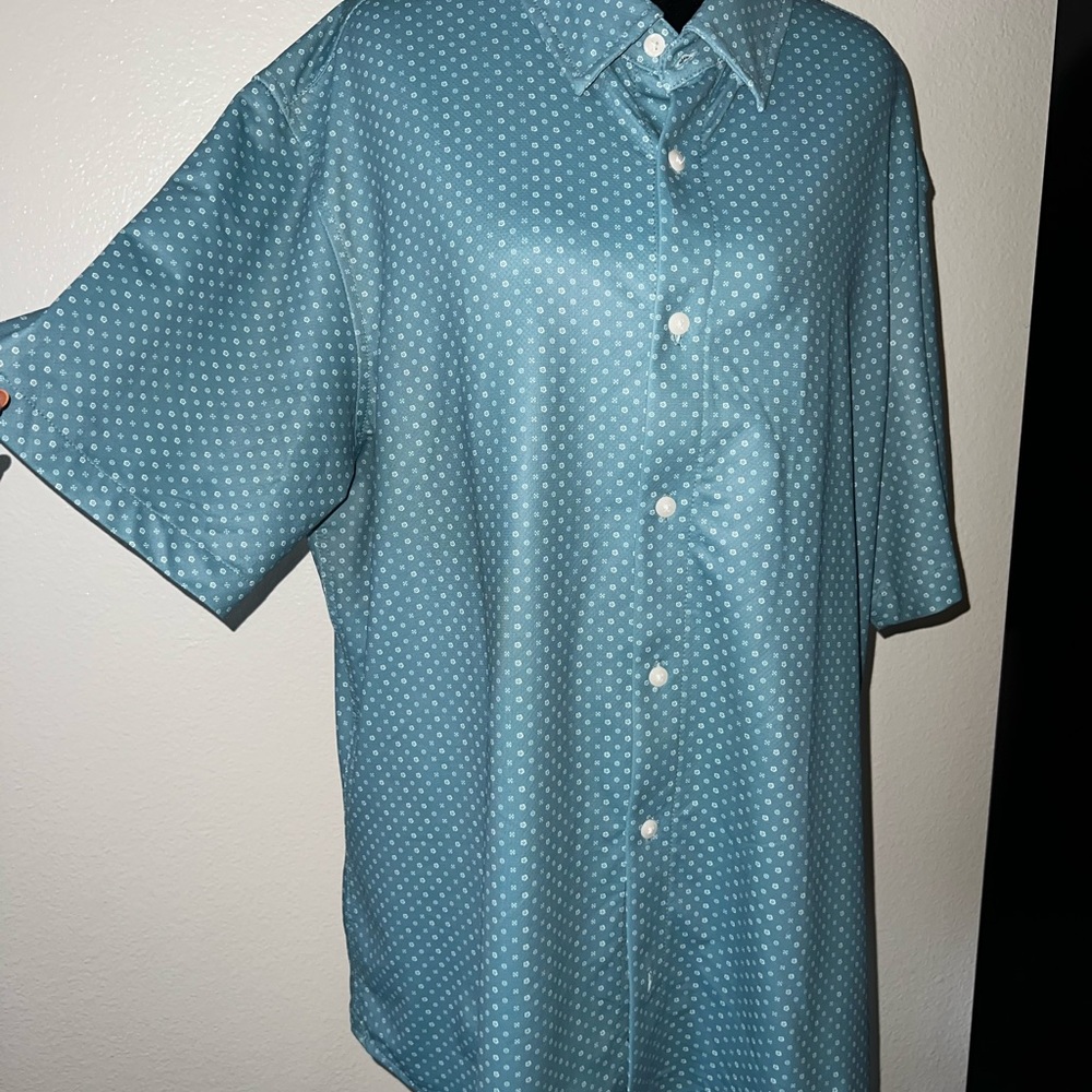Mens Jachs NY Teal Floral Short Sleeve Stretch Knit Casual Performance Shirt XL